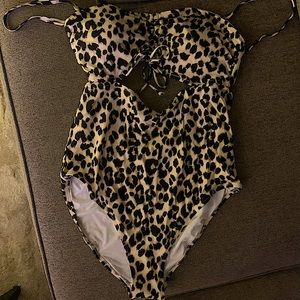 Ruched-Bodice Bandeau One-Piece Swimsuit